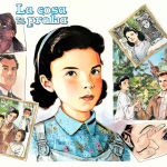 Collage artístico mostrando las distintas versiones de la historia de Laura Ingalls Wilder.