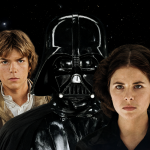 Ilustración con múltiples personajes de la saga Star Wars conectados por líneas de destino.