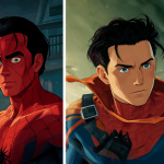 Ilustración comparativa del diseño de Peter Parker en la serie animada versus su versión del MCU.