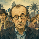 Ilustración de un hombre cambiando de apariencia entre multitudes
