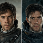 A split composition showing two iconic sci-fi heroes side by side for comparison, emphasizing their visual similarities.