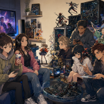 Illustration showing two groups: one enjoying popular pop culture on the left, and another gathered around specialized hobbies on the right.