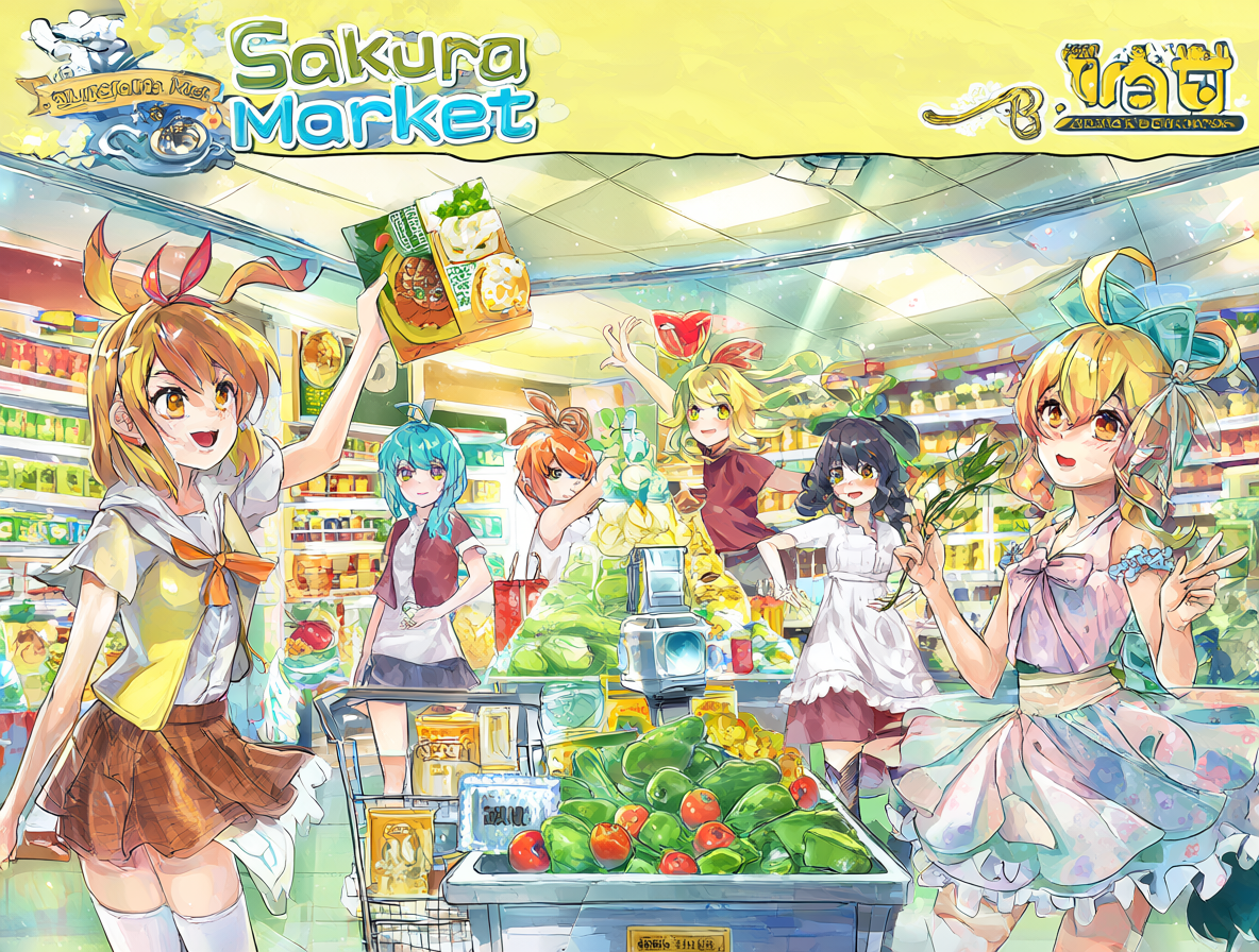 Vista del supermercado Sakura Market con personajes de Tsuma x Tsuma 3