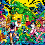 Retrato grupal de los personajes principales de la saga Excel en una escena colorida y loca.
