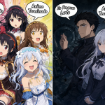 Ilustración comparativa mostrando a los personajes principales de KonoSuba y Re:Zero con etiquetas sobre sus estados de adaptación actuales.