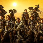 Un cartel promocional de la serie Terra Formars mostrando al elenco y el espacio exterior.