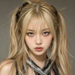 Retrato detallado de una joven gyaru con cabello rubio y estilo gyaru, mirando directamente al espectador.