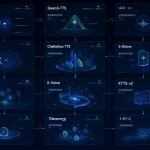 Dashboard mostrando una cuadrícula de herramientas de IA para clonación de voz con sus métricas clave.