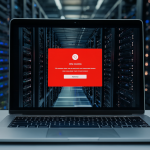 Laptop mostrando un mensaje de error sobre una red de servidores
