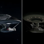 Imagen comparativa mostrando las diferencias en el diseño de la nave espacial entre la serie moderna y el piloto histórico.
