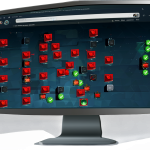 Pantalla de ordenador con una lista de extensiones de navegador y alertas de seguridad visuales.