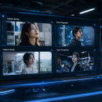 A futuristic computer interface displaying four reference images for an AI model to process simultaneously.
