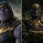 Imagen que compara a Thanos con el Guantelete e Infinity War junto al Doctor Doom como Dios Emperador de Secret Wars
