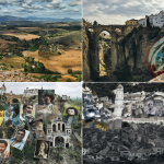 Composición dividida que muestra las atrocidades de la Guerra Civil Española en Ronda y Paracuellos del Jarama, contrastando con iconos modernos de redes sociales y debates políticos actuales.