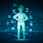 Ilustración digital de un modelo de IA generando contenido.