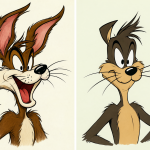 Comparativa visual entre dos versiones de Wile E. Coyote, mostrando el cambio en su diseño artístico.