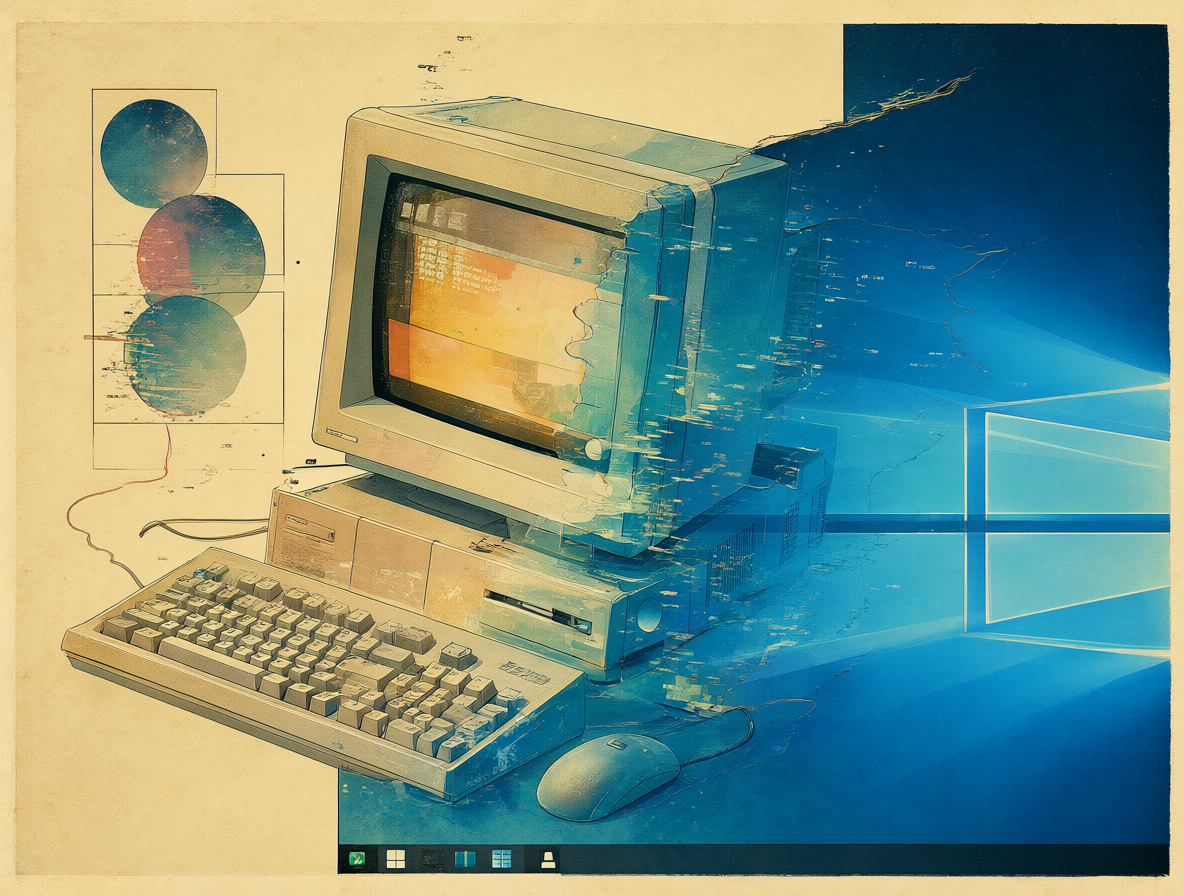 Ilustración del cambio de Clipper en DOS al ecosistema de Windows.