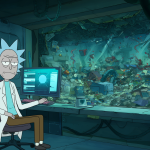 Rick Sanchez mirando aburrido en su laboratorio, marcando el declive cultural de la serie.