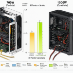 Gráfico técnico comparativo de fuentes de poder 700W y 1000W