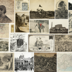 Collage visual con documentos históricos y escenas de la época.