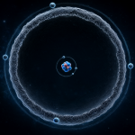 Cross-section of an atom showing vast empty space