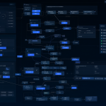 Diagrama técnico mostrando la organización de nodos y conexiones dentro de una interfaz de software de generación de imágenes.