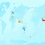 Mapa visual mostrando la ruta de envío desde Buenos Aires hasta Santiago a través de un forwarder.