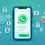 Ilustración digital mostrando un smartphone con la interfaz de WhatsApp conectada a iconos de plataformas de pago seguras como Mercado Pago y PayPal, rodeadas de símbolos de seguridad.