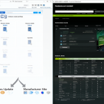 Una imagen dividida mostrando la interfaz de Windows Update a la izquierda y una página de descarga de un fabricante como NVIDIA a la derecha, con flechas que indican cuál fuente usar para qué tipo de driver.