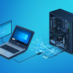 Diagrama mostrando cómo un dispositivo móvil o portátil accede remotamente a una computadora que ejecuta LM Studio como servidor.