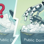 Illustration of a robotic hand and a trash bin representing the copyright misconception.