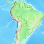 Mapa geográfico mostrando las rutas ferroviarias propuestas en Sudamérica.