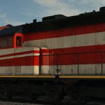 Una vista cercana del enorme tren de carga rojo y blanco de GTA V.