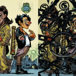 Ilustración dividida mostrando a Dylan Dog y Groucho Marx contrastando con símbolos de propiedad intelectual.