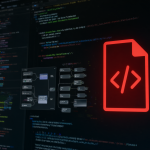 Pantalla mostrando la interfaz de ComfyUI con un icono de advertencia superpuesto y líneas de código Python en el fondo