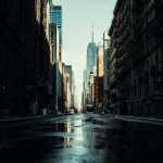Una composición dividida mostrando la oscuridad de Gotham al lado del sol brillante de Metrópolis.