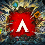 Ilustración digital caótica mostrando un logo de Adobe siendo golpeado por otros logos tecnológicos como Microsoft y OpenAI.