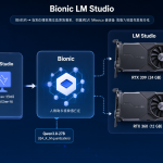 Technical diagram of the agent architecture showing Bionic and LM Studio blocks, RTX 3090 and RTX 360 graphics cards, and the Qwen model placement.