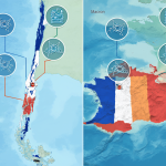 Infografía comparativa visual que contrasta las medidas económicas de Kast en Chile con las reformas implementadas por Emmanuel Macron en Francia.