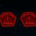 Infografía con dos alertas rojas de vulnerabilidad crítica en el núcleo de PHP.