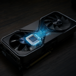 Tarjeta gráfica NVIDIA GeForce RTX 3090 con líneas de energía azul brillante emergiendo del chip, simbolizando el hardware listo para ser desbloqueado.