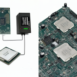 Ilustración técnica mostrando la diferencia en consumo eléctrico entre dos procesadores Intel.